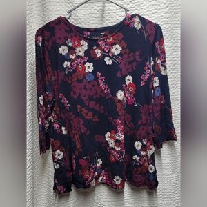 J. Jill Navy Floral Long Sleeve Top